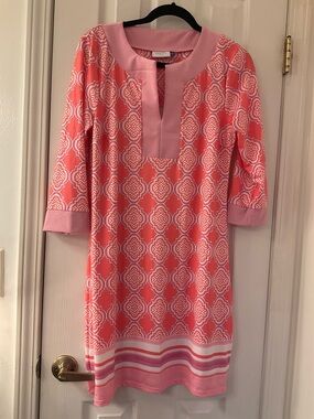 Cabana Life Coral Pink Patterned Long Sleeve Shift Dress 20” by 34”